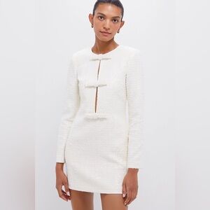 Self-Portrait Boucle Diamante Bow Long Sleeve Mini Dress in Cream